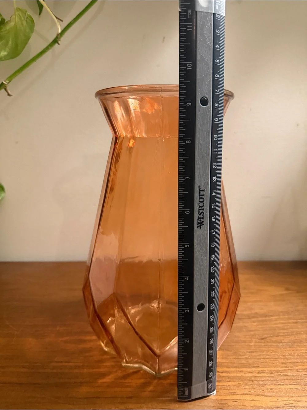 Vintage Amber Glass Faceted Vase - Home Accents